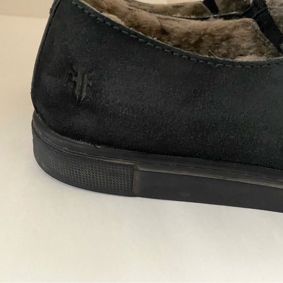 Frye Gemma Shearling Slip On Sneakers Flats Leather Suede Wool Lined 8.5 Black - Picture 5 of 8